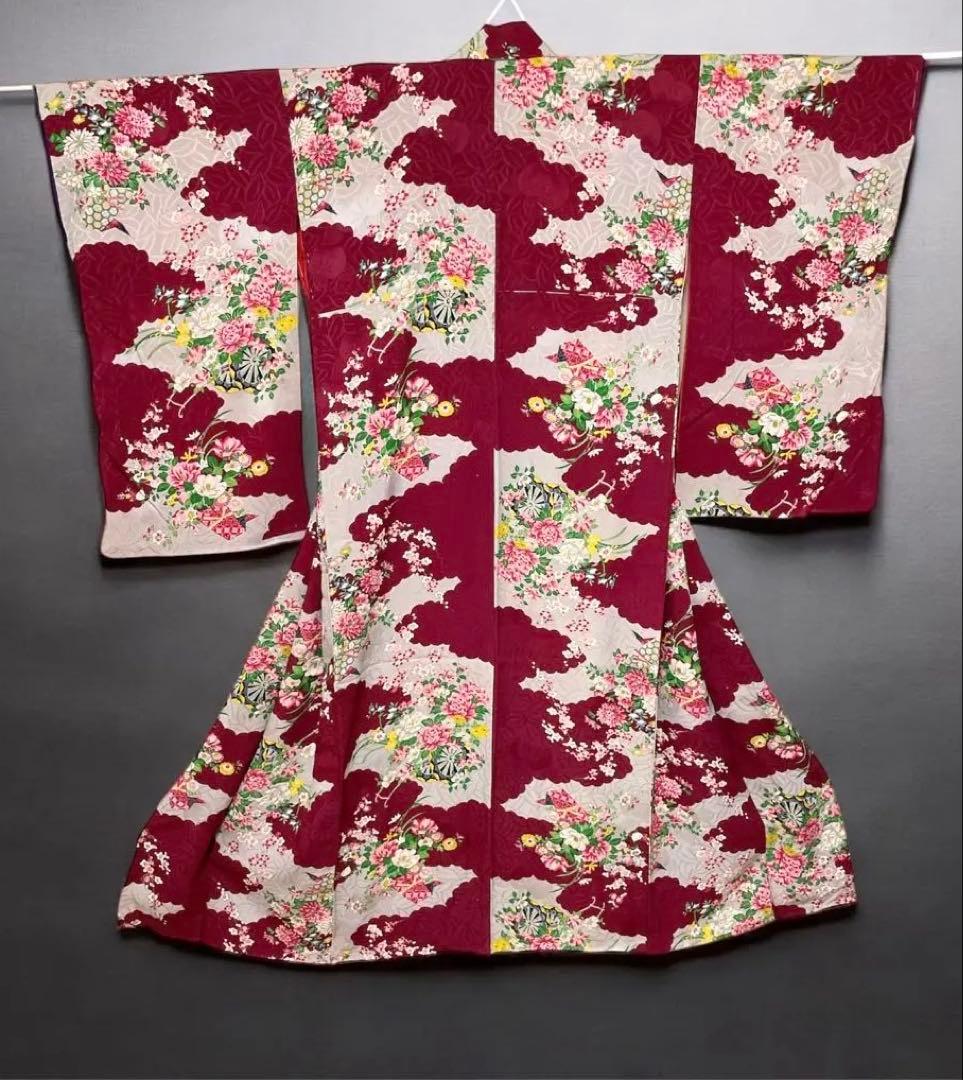 アンティーク大正ロマン　レア花づくしの着物　七五三着物　十三詣りアンティーク着物