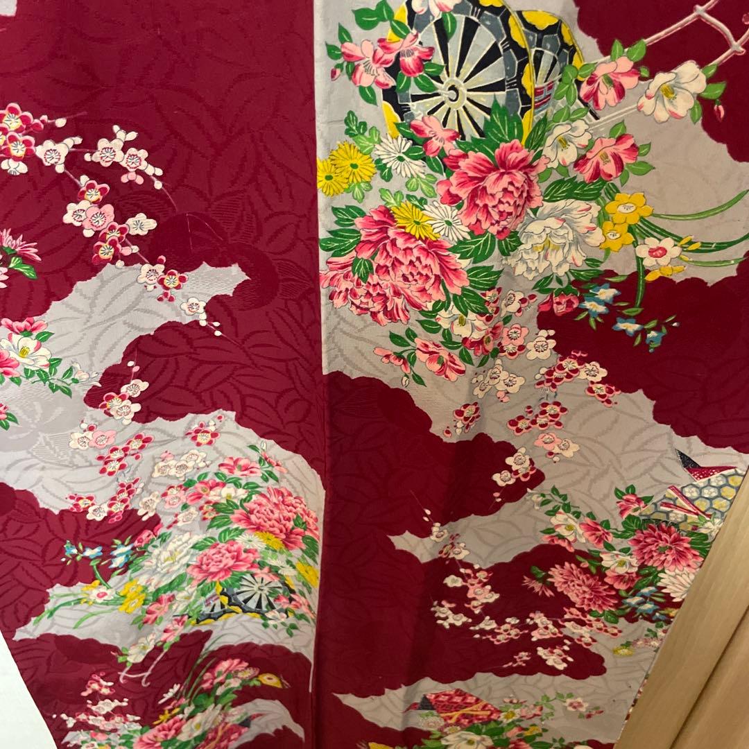 アンティーク大正ロマン　レア花づくしの着物　七五三着物　十三詣りアンティーク着物