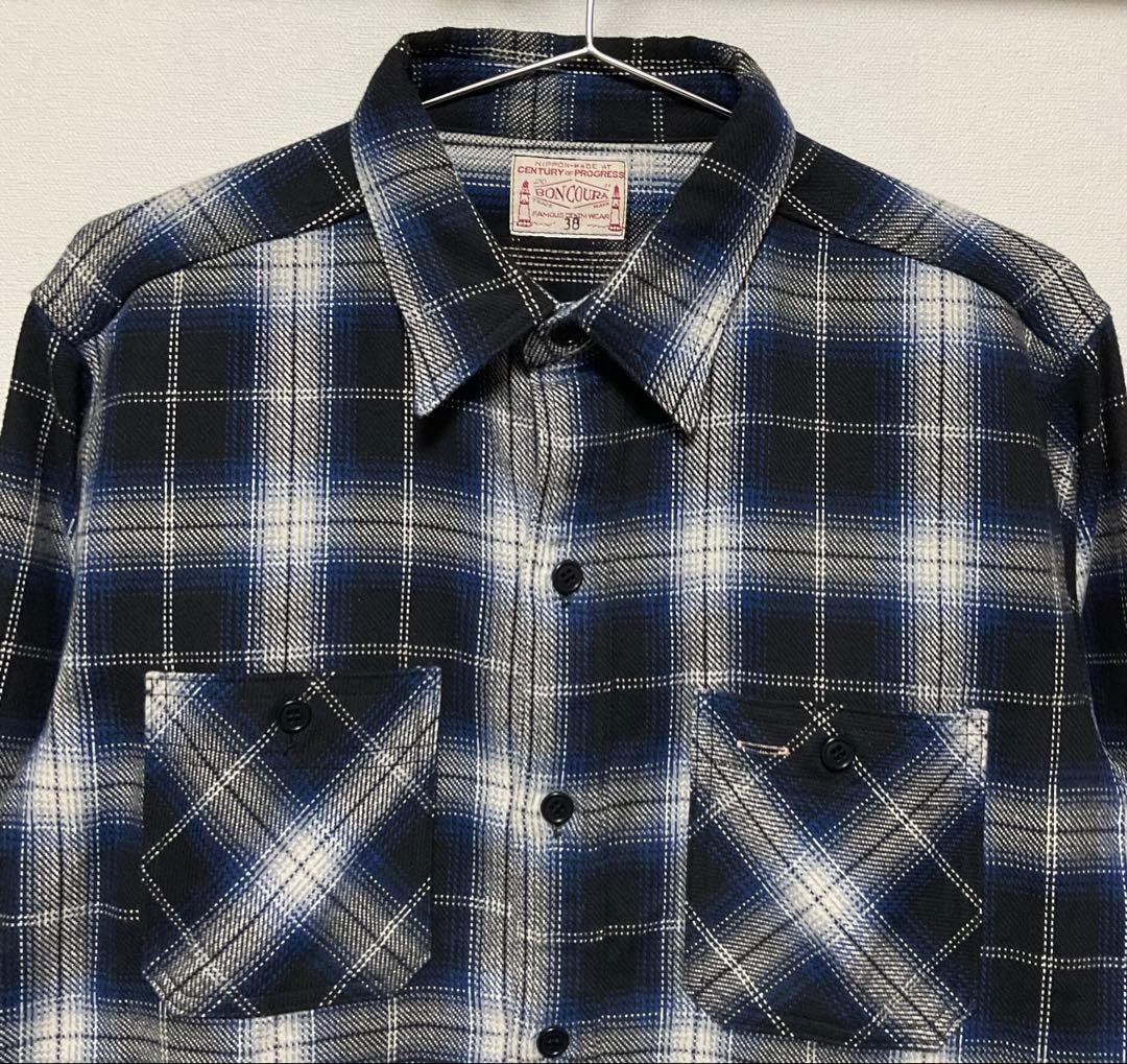 希少　BONCOURA　ボンクラ　　ネルシャツ　オンブレチェックシャツ