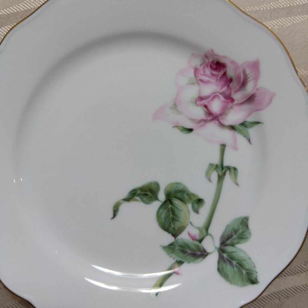 [稀少]　フッチェンロイター手描きバラの花柄 中皿３枚
