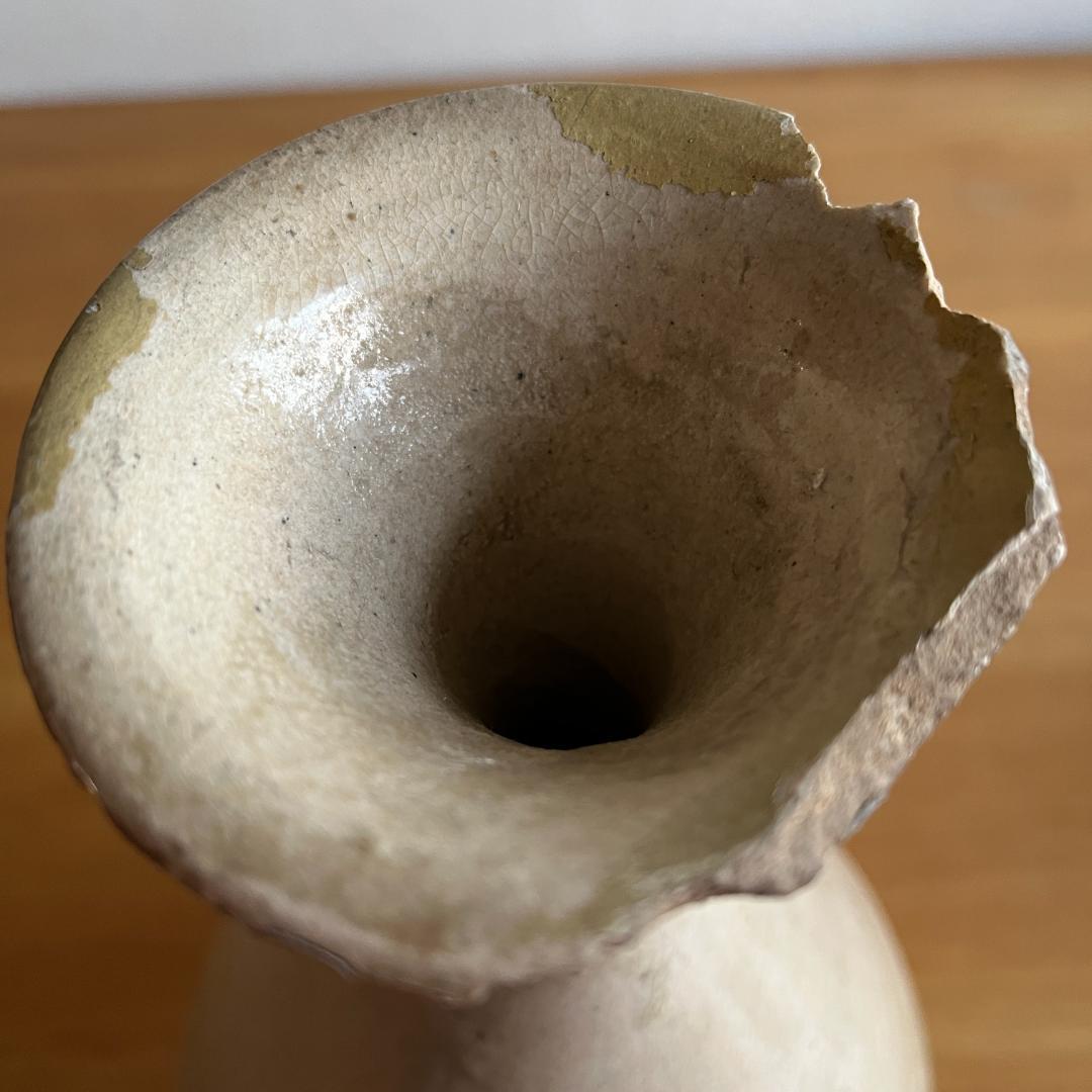 李朝 粉引 大徳利 朝鮮古陶磁 高35.8cm 口縁欠けあり