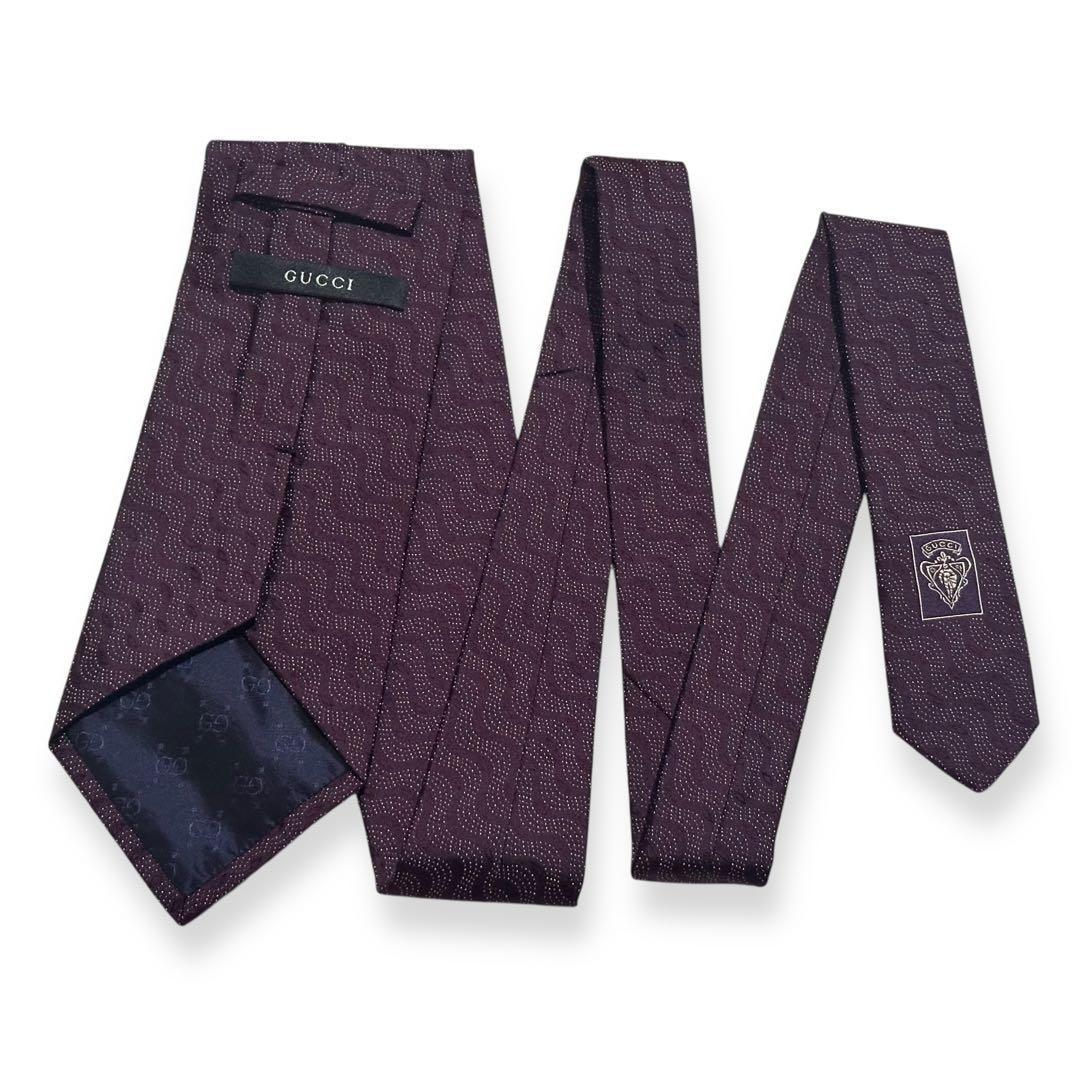 美品✨GUCCI ネクタイ　グッチ　ボルドー　ワインレッド　ジャガード