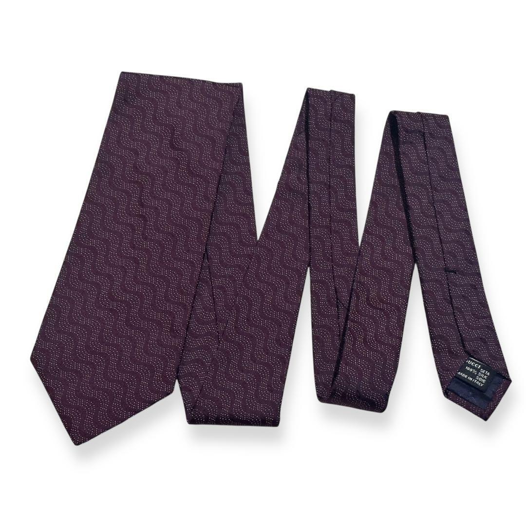 美品✨GUCCI ネクタイ　グッチ　ボルドー　ワインレッド　ジャガード