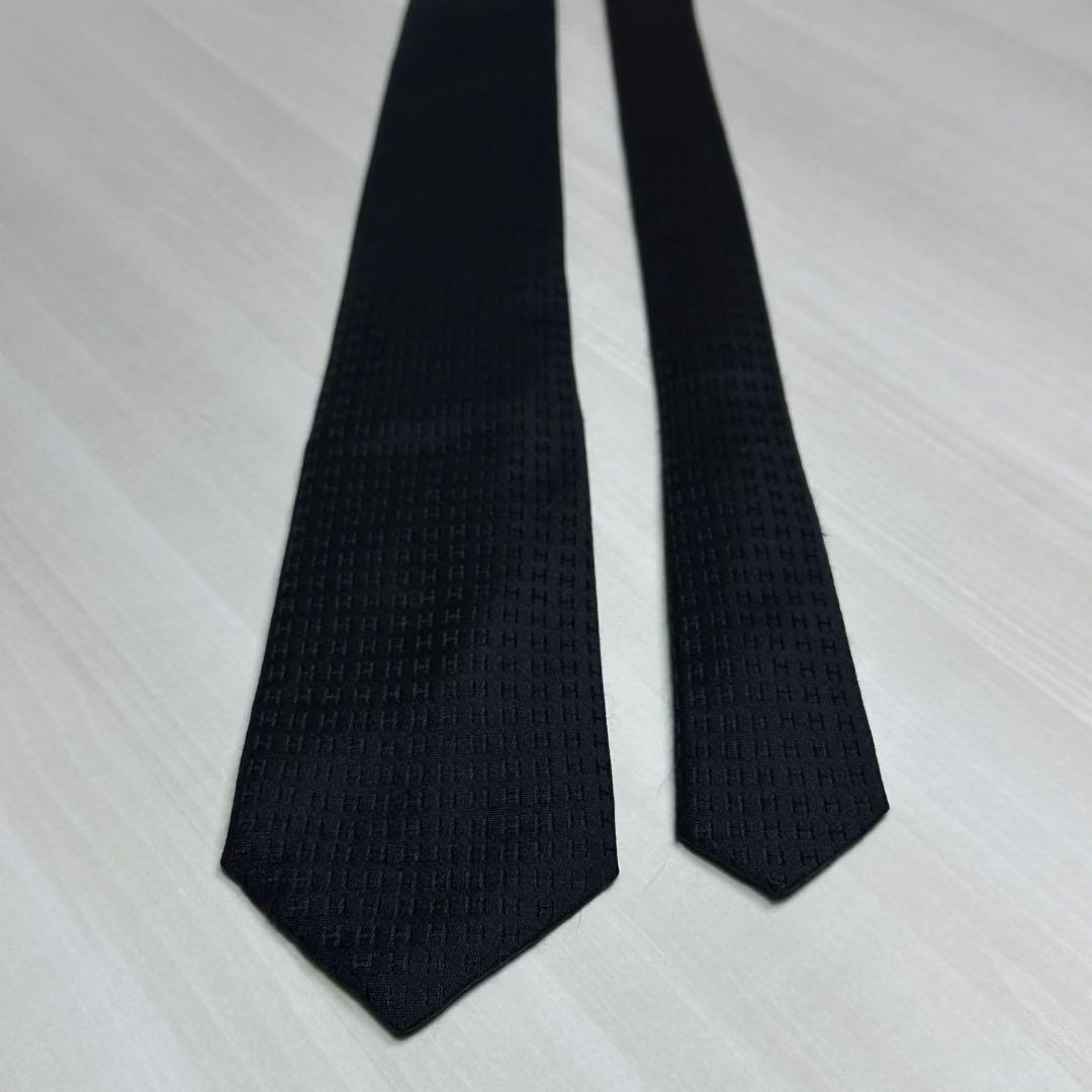 美品☆エルメス☆ファソネ☆ネクタイ☆ブラック☆ソリッド☆単色☆H柄☆573
