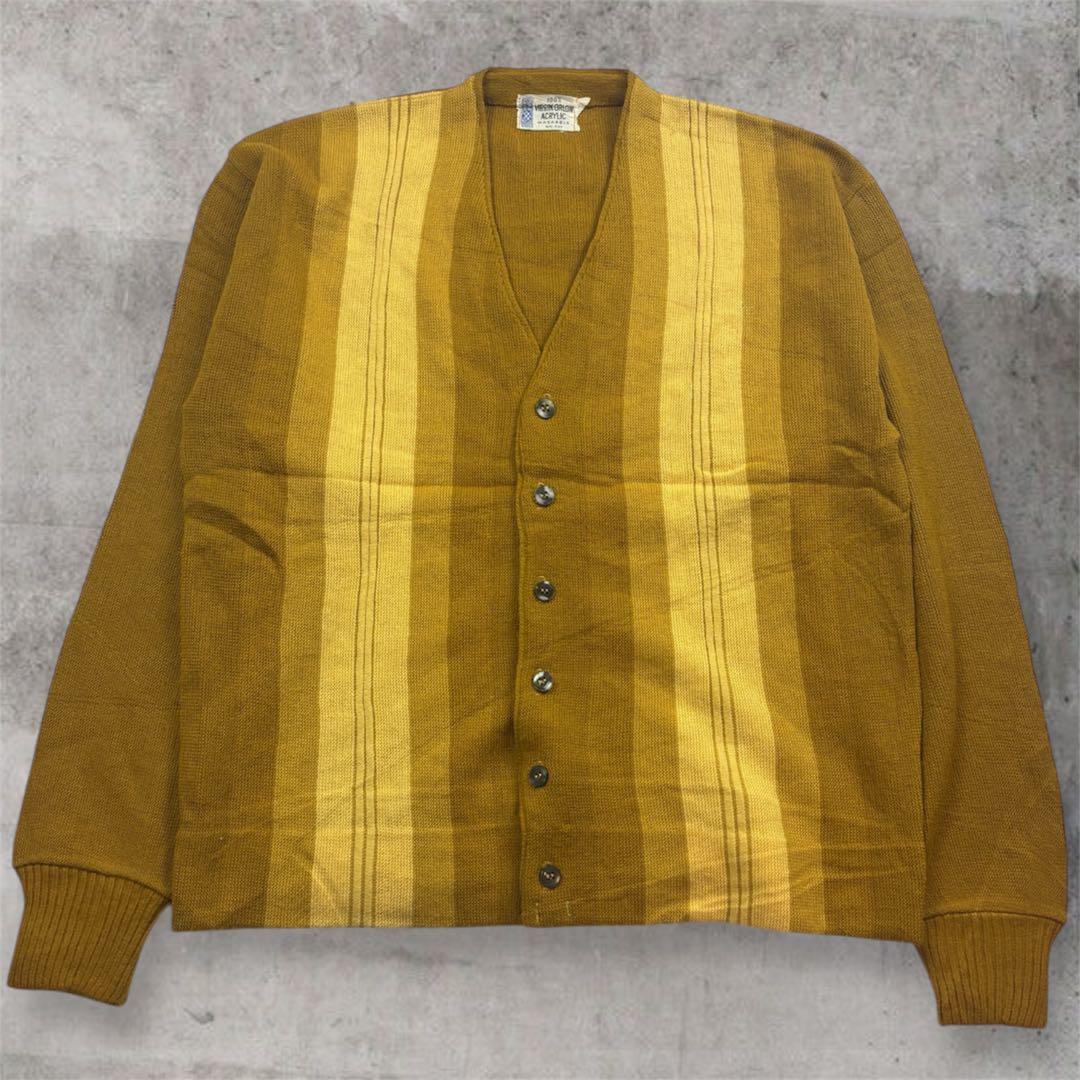 L*K様 60s 希少マスタードカラー　アクリルストライプカーディガン L カー