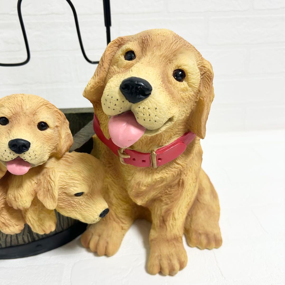 陶器製　ゴールデンレトリバー親子のスリッパラック