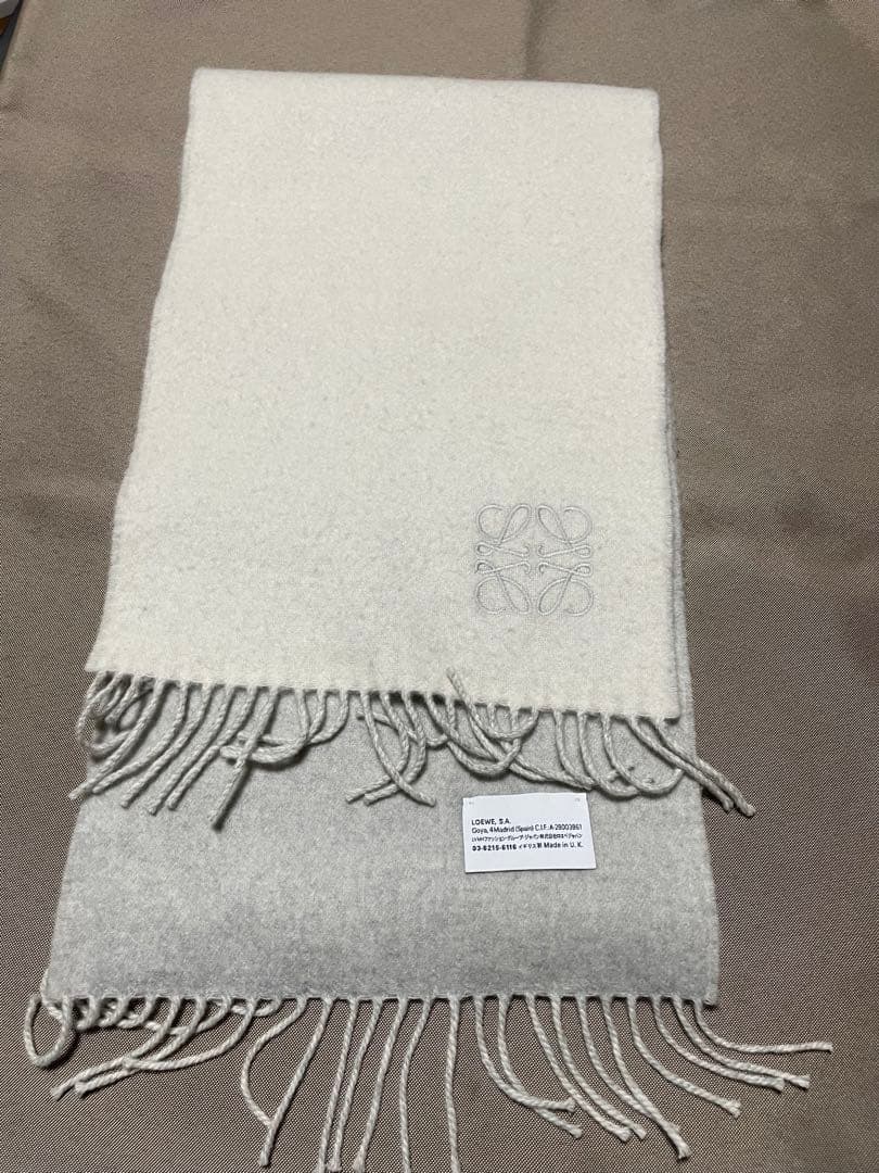 LOEWE ロエベ バイカラーマフラー (ウール&カシミヤ)ホワイト×グレー