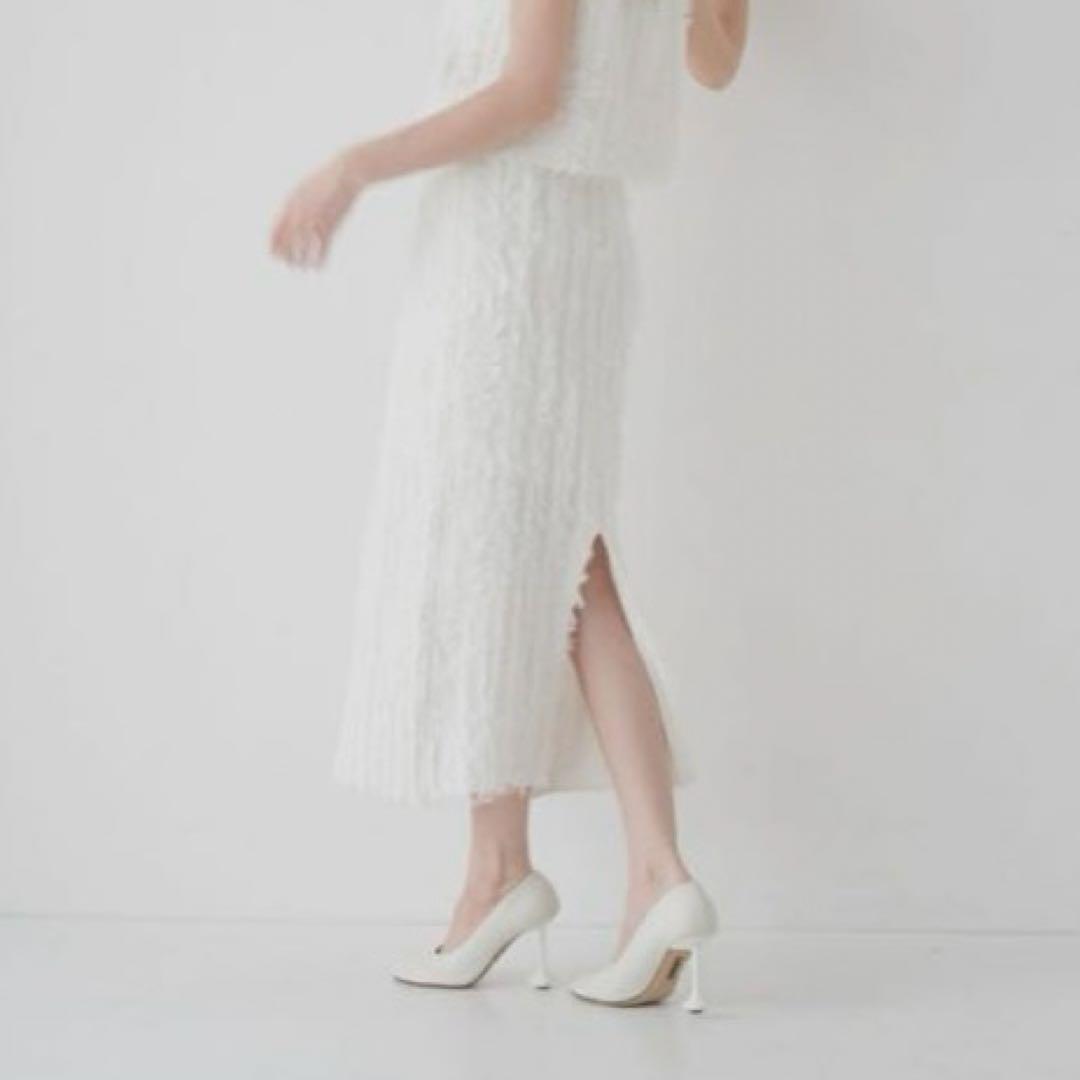 フリンジデザイン ホワイトタイトスカートメゾンドドルチェ