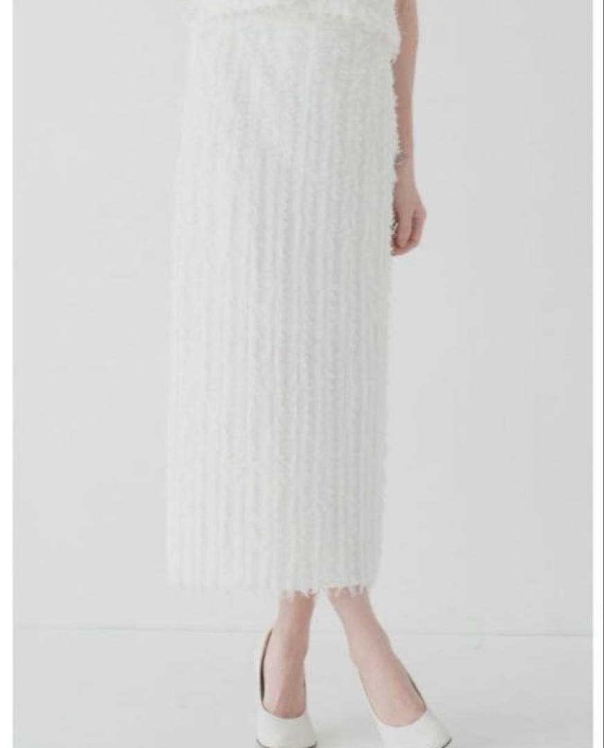 フリンジデザイン ホワイトタイトスカートメゾンドドルチェ