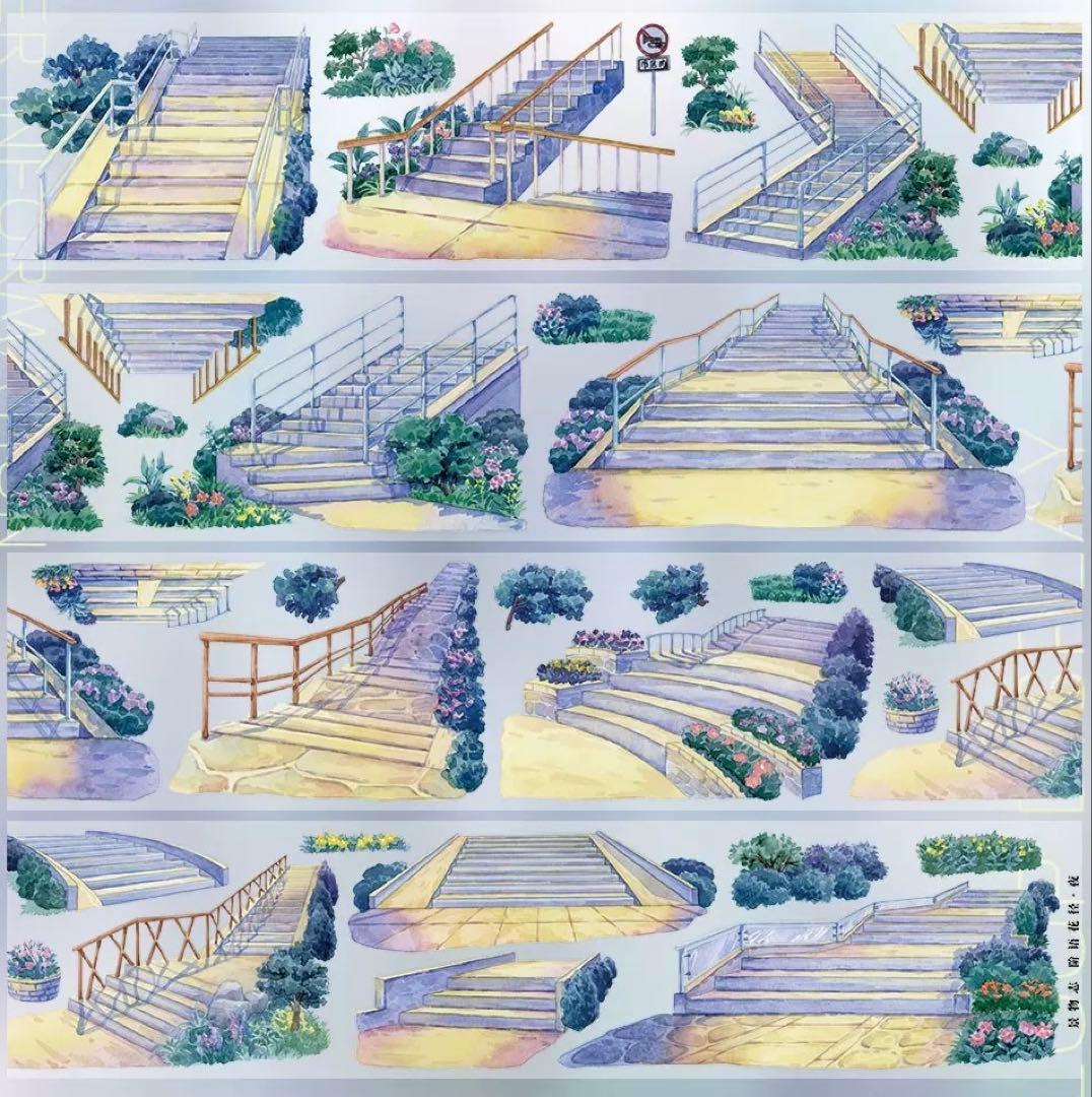 【9132】海外　5m巻　PETカッティングマスキングテープ　階段　夜　背景系