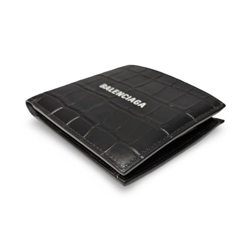 【極美品】BALENCIAGA クロコ型押しレザー　二つ折り財布 黒