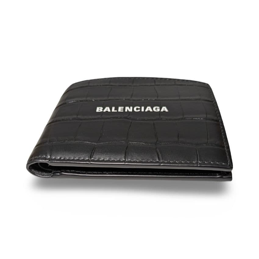 【極美品】BALENCIAGA クロコ型押しレザー　二つ折り財布 黒