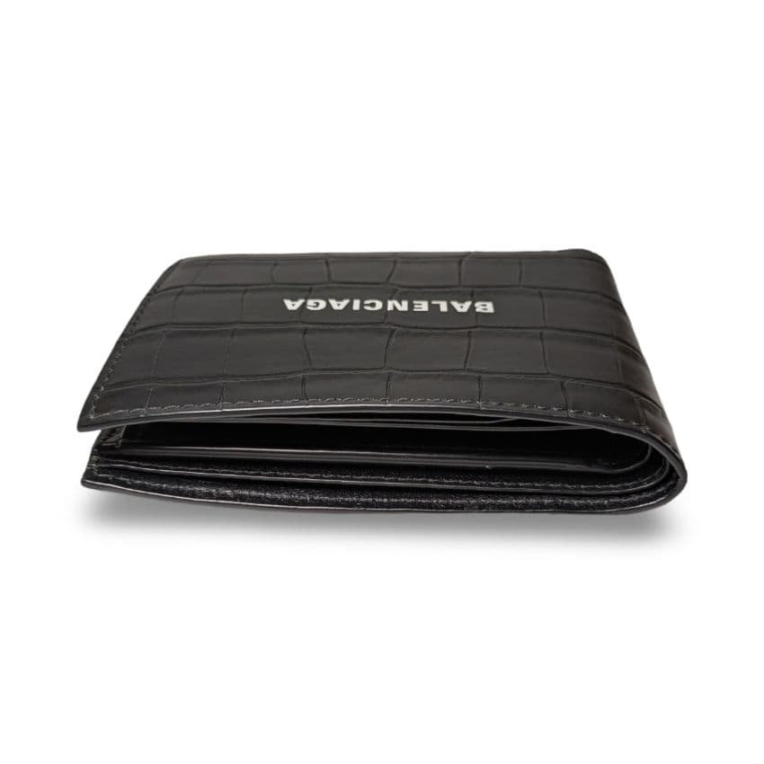 【極美品】BALENCIAGA クロコ型押しレザー　二つ折り財布 黒