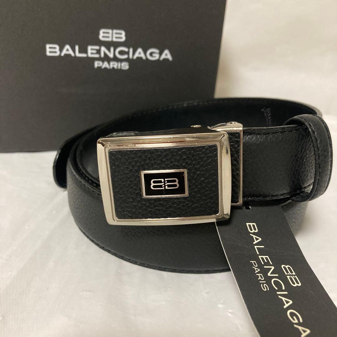 【新品タグ付箱入】バレンシアガ ベルト ★レザー.BBロゴバックル .ブラック