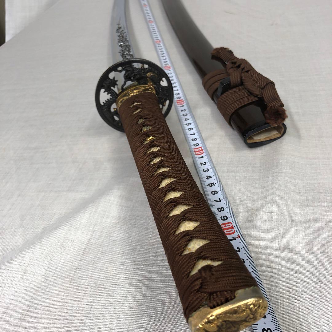 模造刀、美品　龍に梵字 茶色の柄 90cm