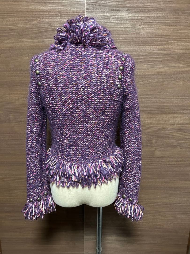 エポカ:紫色フリル モヘヤニットジャケット40 ジャギー
