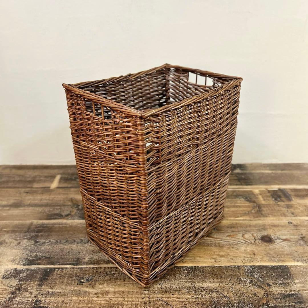 20世紀中頃　柳編み 収納かご バスケット 木彫装飾 鳥 手編み ウィロー　藤