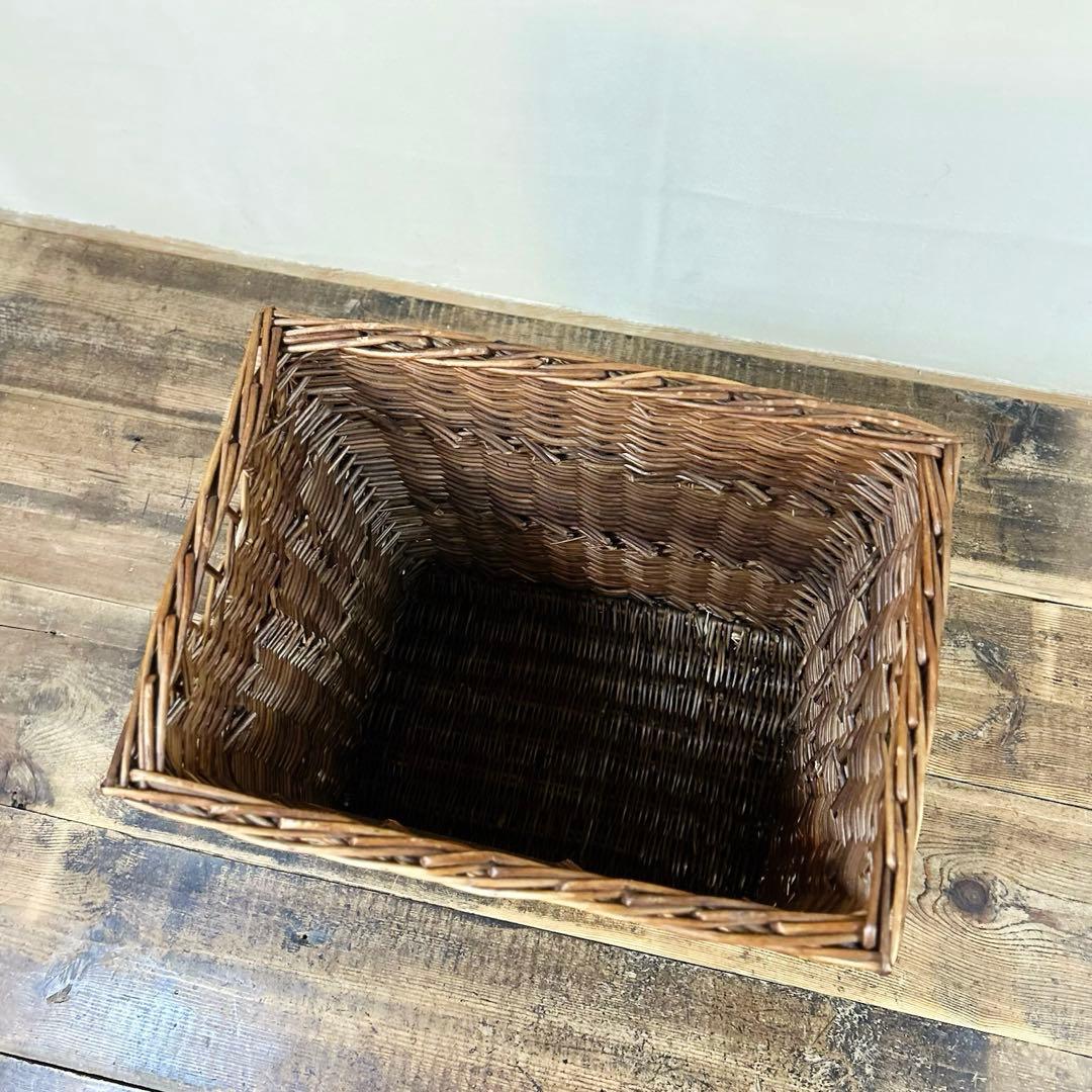 20世紀中頃　柳編み 収納かご バスケット 木彫装飾 鳥 手編み ウィロー　藤