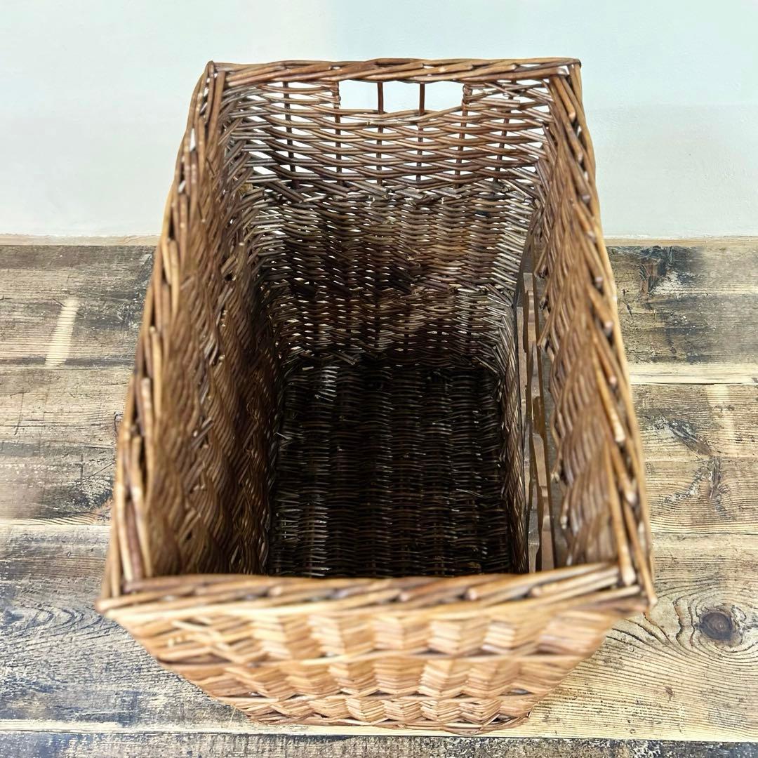 20世紀中頃　柳編み 収納かご バスケット 木彫装飾 鳥 手編み ウィロー　藤