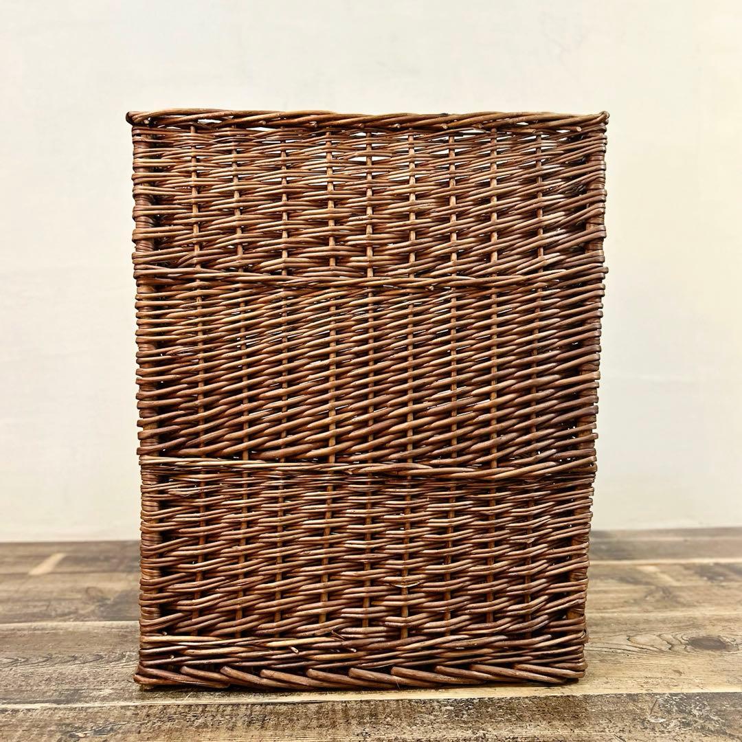 20世紀中頃　柳編み 収納かご バスケット 木彫装飾 鳥 手編み ウィロー　藤