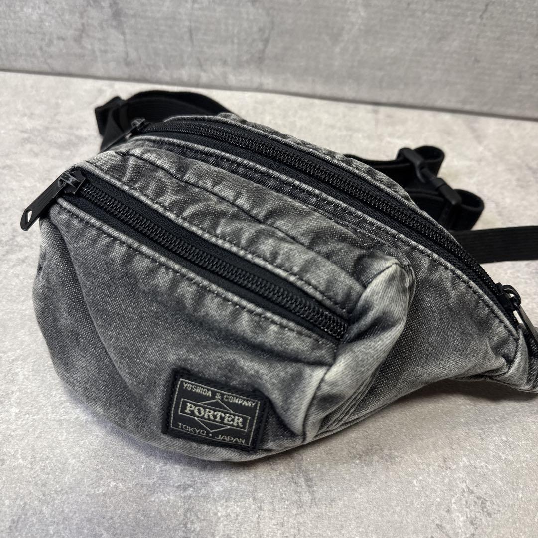 PORTER×B印 YOSHIDA ウエストバッグ ケミカルウォッシュ 黒