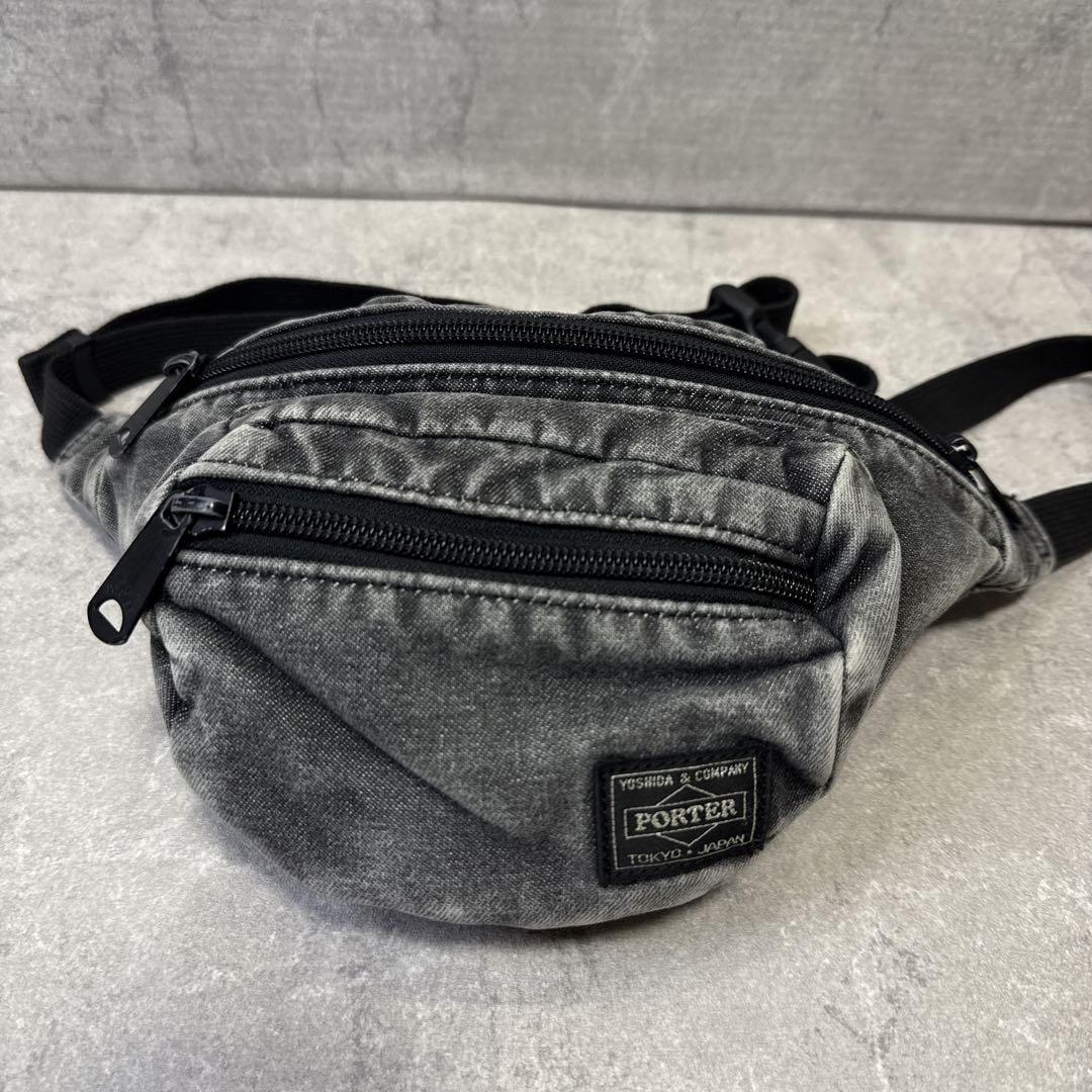 PORTER×B印 YOSHIDA ウエストバッグ ケミカルウォッシュ 黒