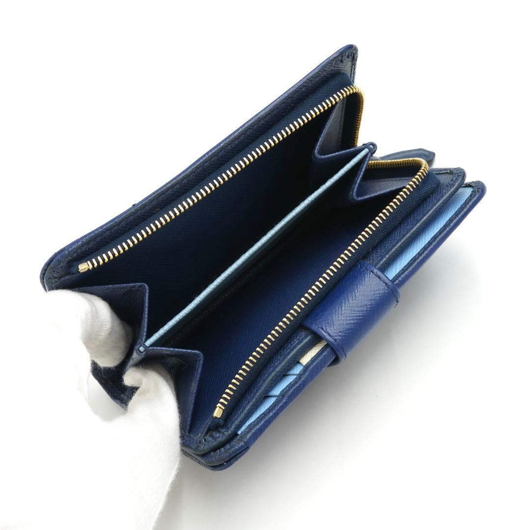 ✨未使用展示品✨　PRADA ミニ財布　サフィアーノレザー　バイカラー　ブルー
