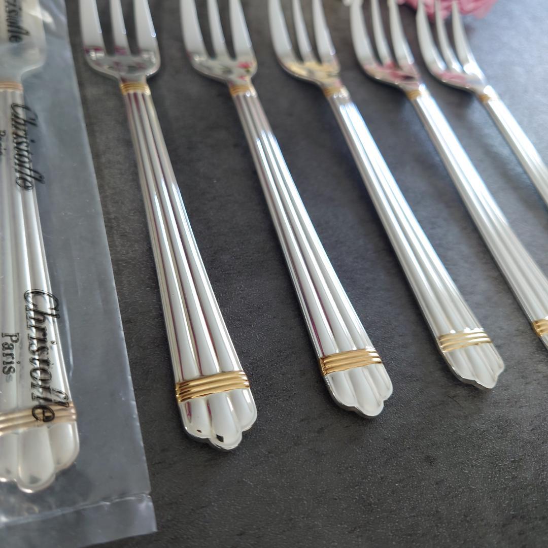 美品 クリストフル アリアゴールドリング ケーキフォーク 未開封含む 6点