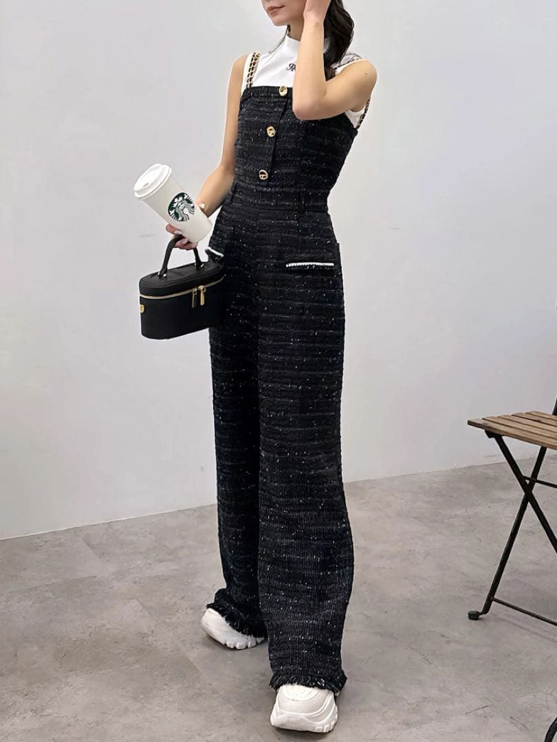 【PARTY】ダブルチェーンストラップツイードオールインワン