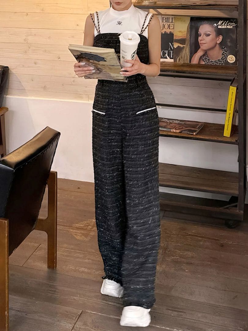 【PARTY】ダブルチェーンストラップツイードオールインワン