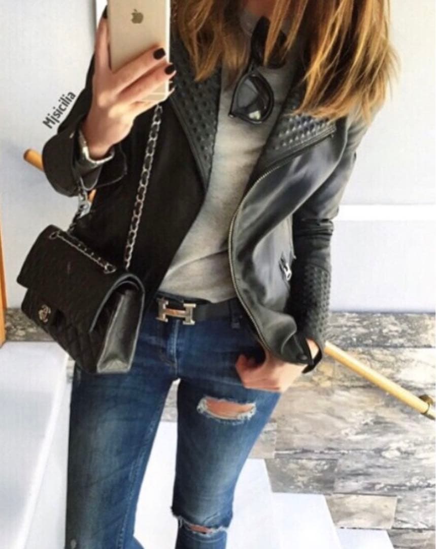 レザージャケット　本革　リアルレザー　スタッズ黒