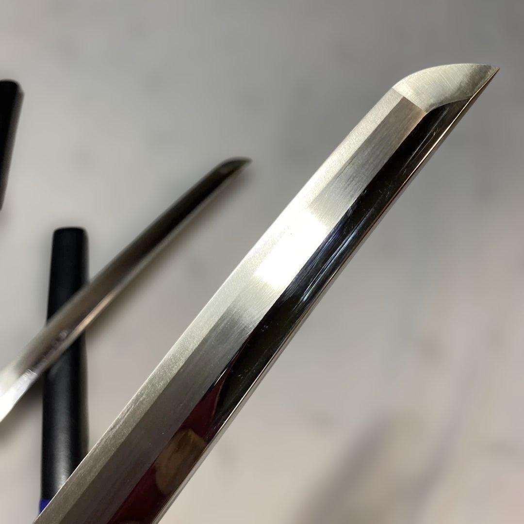 上級模造刀大小２本(刀袋付) 黒柄 竹笹小判鍔