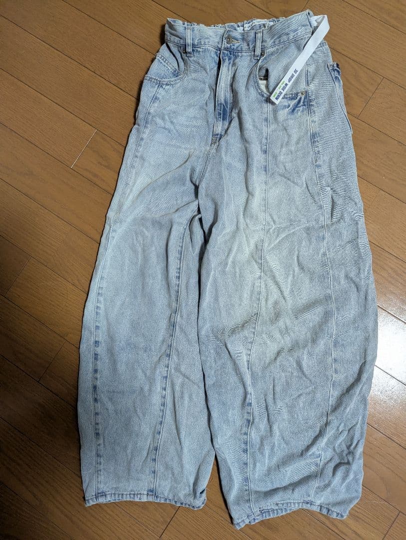 今期ニコアンド 3Dドロップデニムパンツ ベージュインディゴ Mサイズ