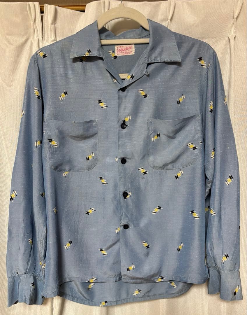 [60s] Ashfield レーヨンシャツ カスリ アトミック ハンドステッチ