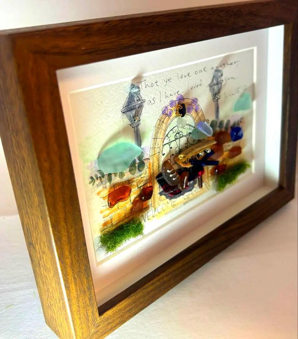 シーグラス水彩アート　welcome