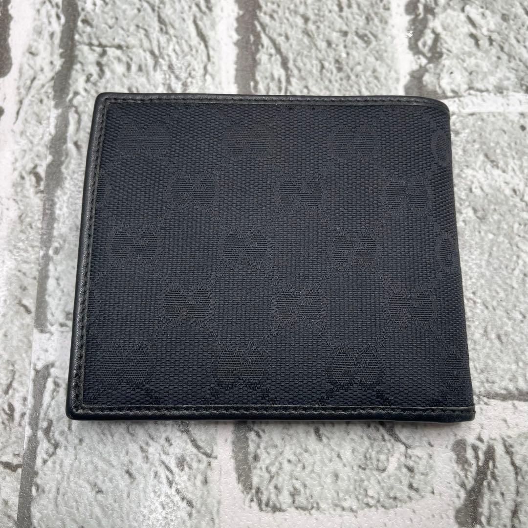 箱付き美品✨グッチ 二つ折り財布 コンパクトウォレット GGキャンバス ブラック