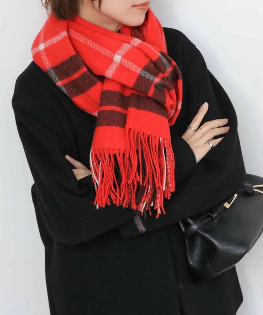 ツイードミルチェックストール　レッド　新品タグ付き