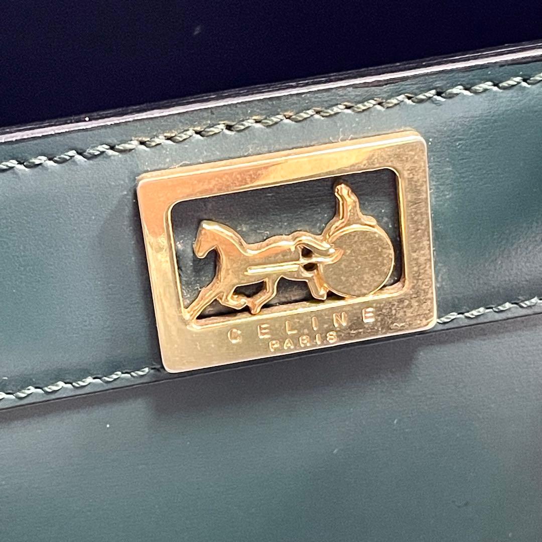 セリーヌ 馬車金具 レザー トートバッグ 大容量 多機能 A4可 グリーン 希少