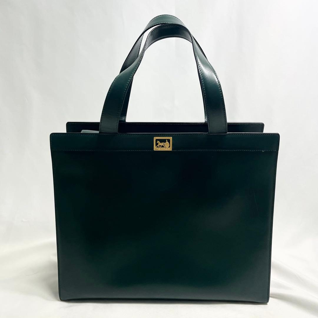 セリーヌ 馬車金具 レザー トートバッグ 大容量 多機能 A4可 グリーン 希少
