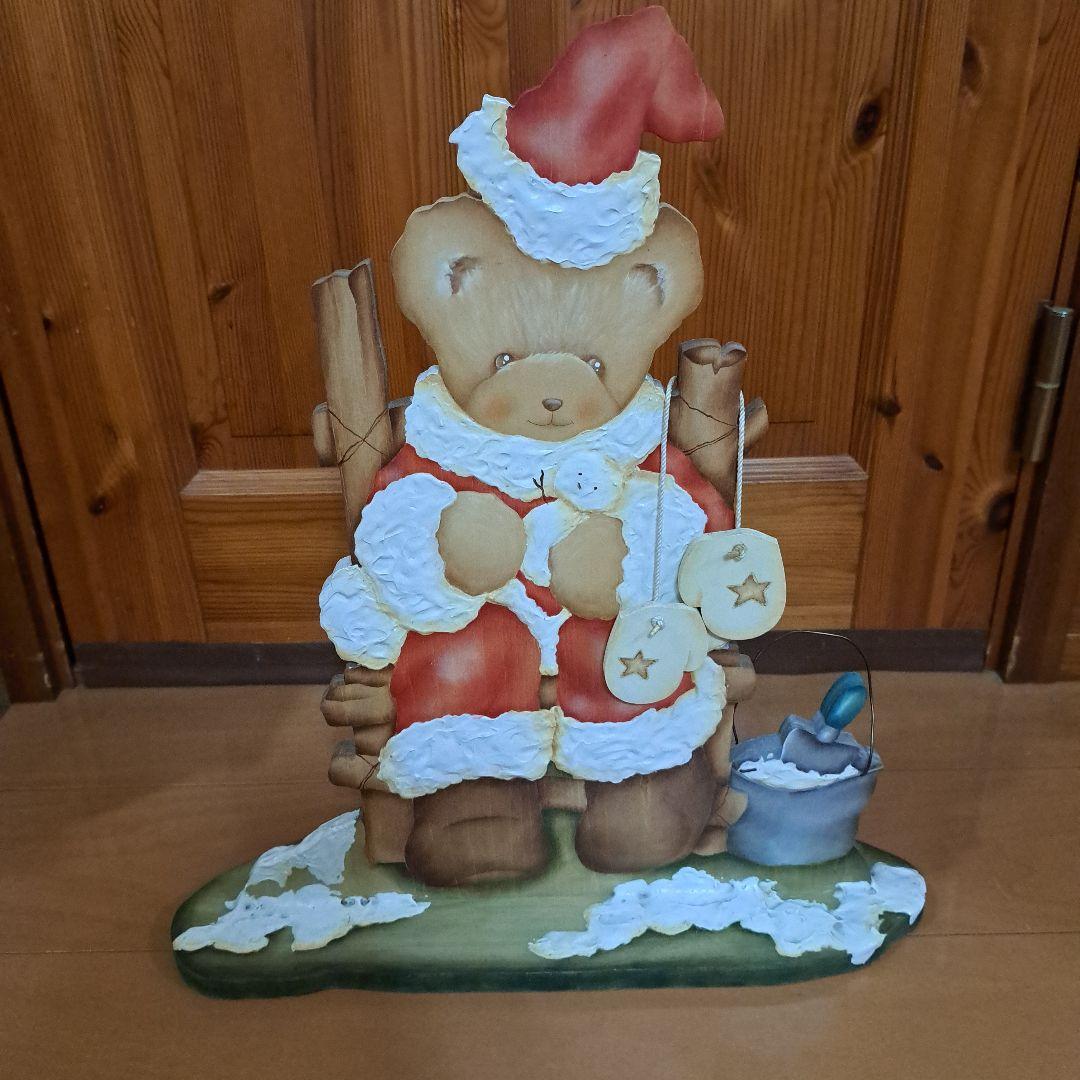 トールペイント作品　サンタ帽のクマの置物