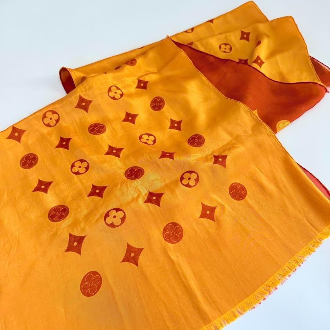 じ*ん様 美品　ルイヴィトン シルク ストール ロゴモノグラム イエローオレンジ