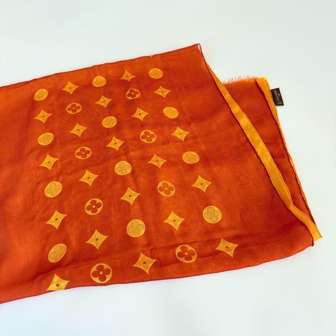 じ*ん様 美品　ルイヴィトン シルク ストール ロゴモノグラム イエローオレンジ
