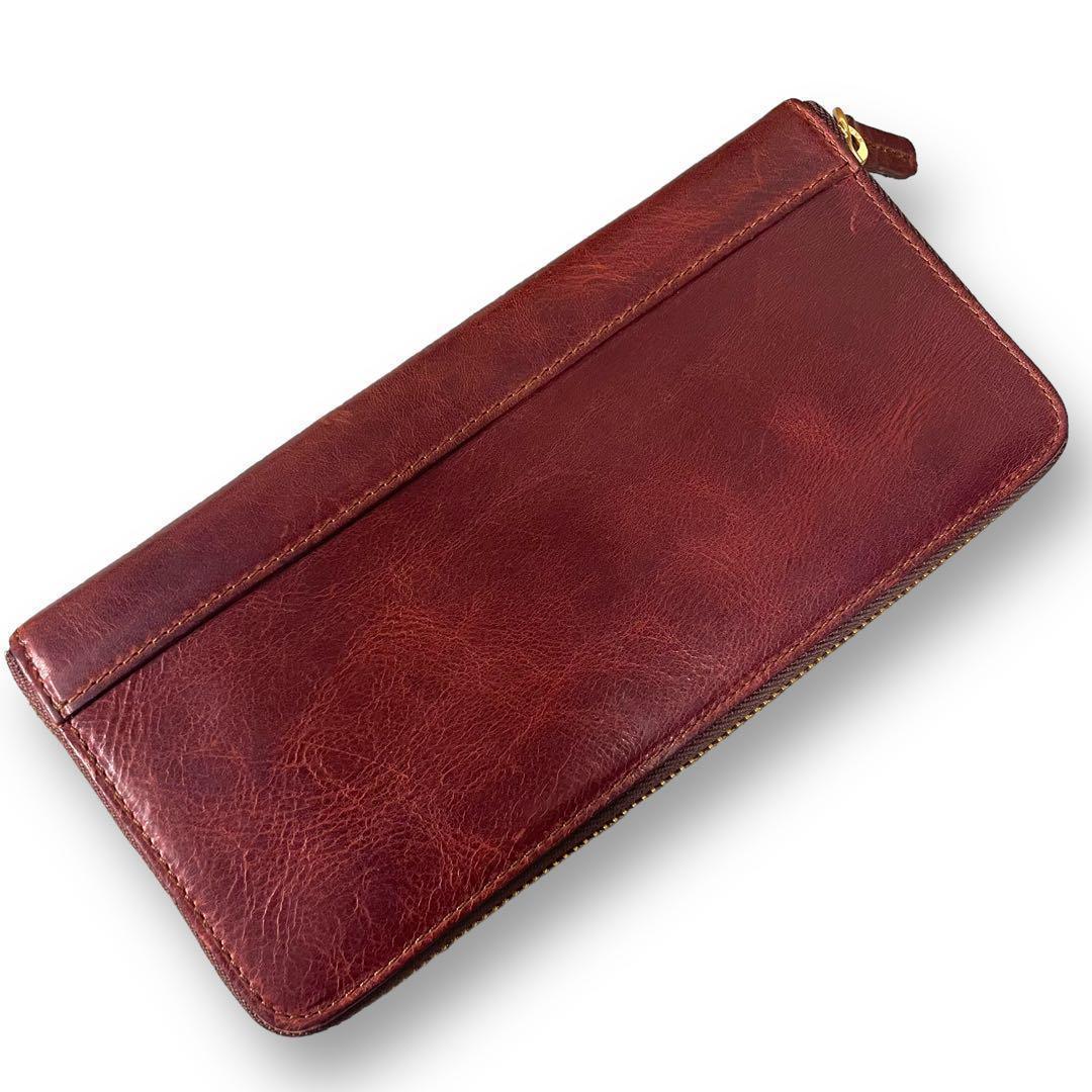 長財布 オイルレザー メンズ イタリアンレザー ダークブラウン ヌメ革 本革