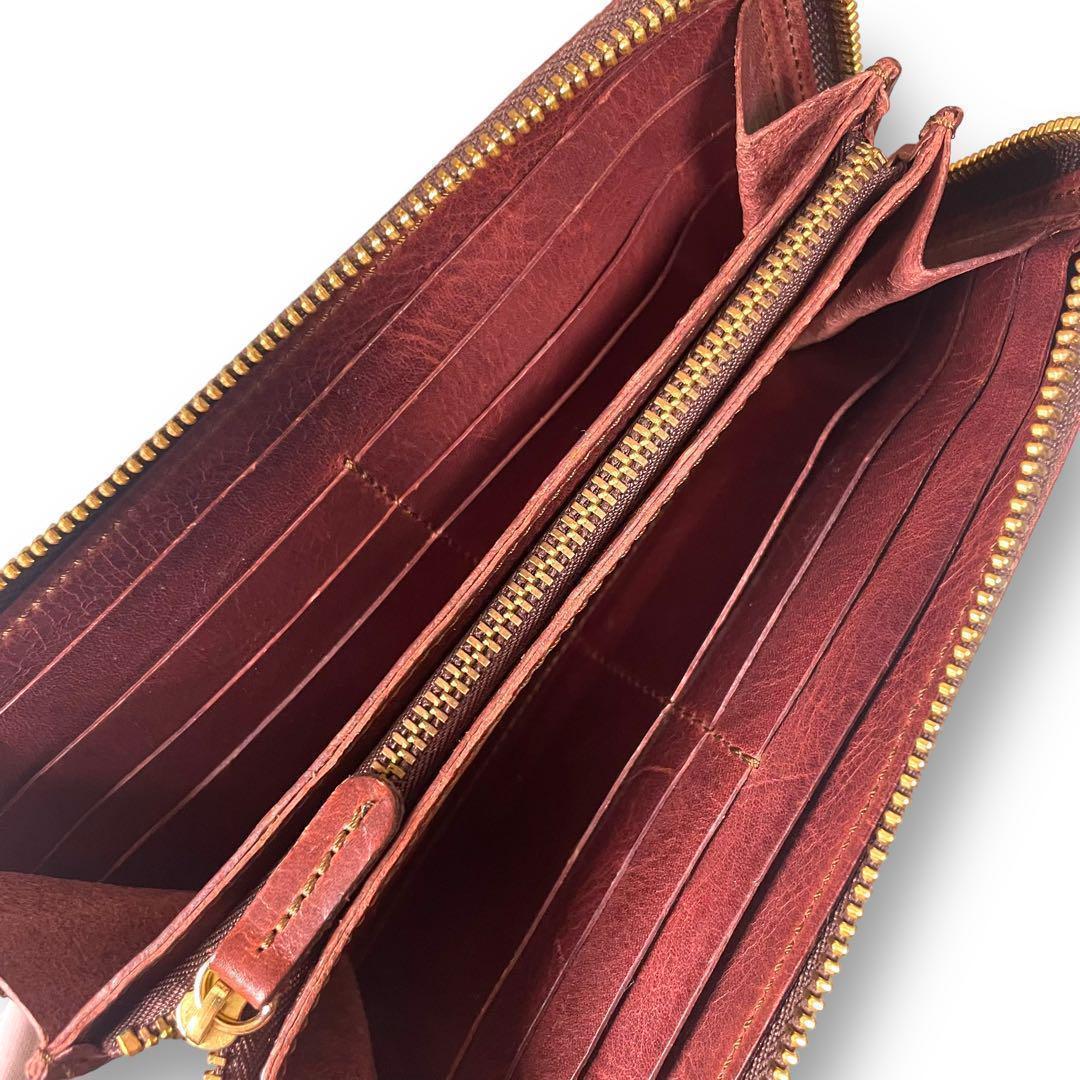 長財布 オイルレザー メンズ イタリアンレザー ダークブラウン ヌメ革 本革