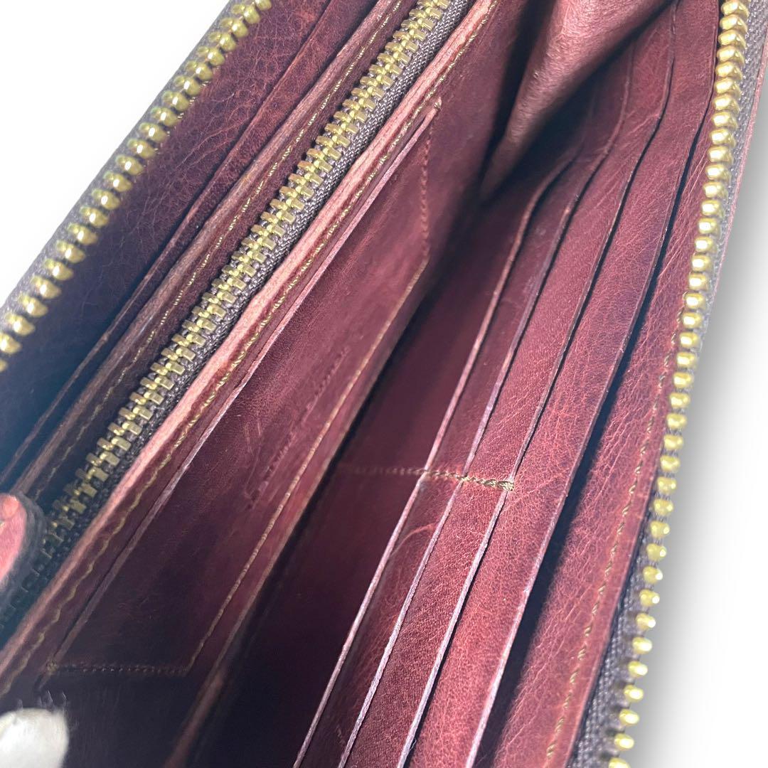 長財布 オイルレザー メンズ イタリアンレザー ダークブラウン ヌメ革 本革