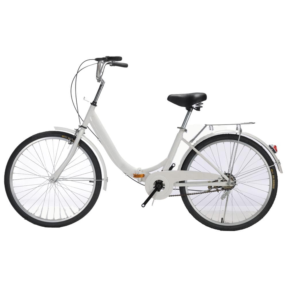 在庫処分折りたたみ自転車 6段変速２６インチミニベロ ママチャリカゴ付【白】