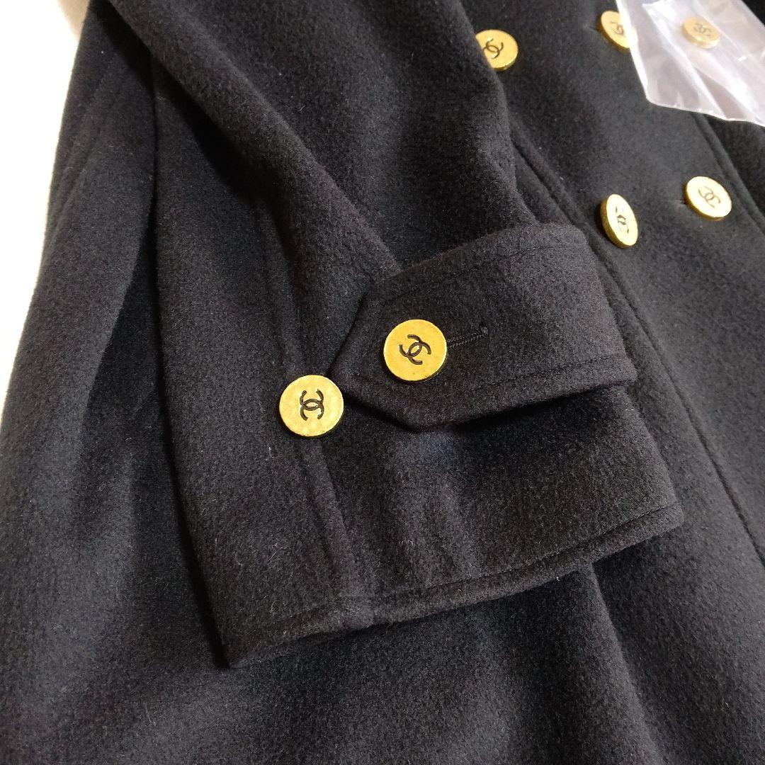 シャネル ロングコートカシミヤ100 金ボタン ダブルブレスト Aライン A94
