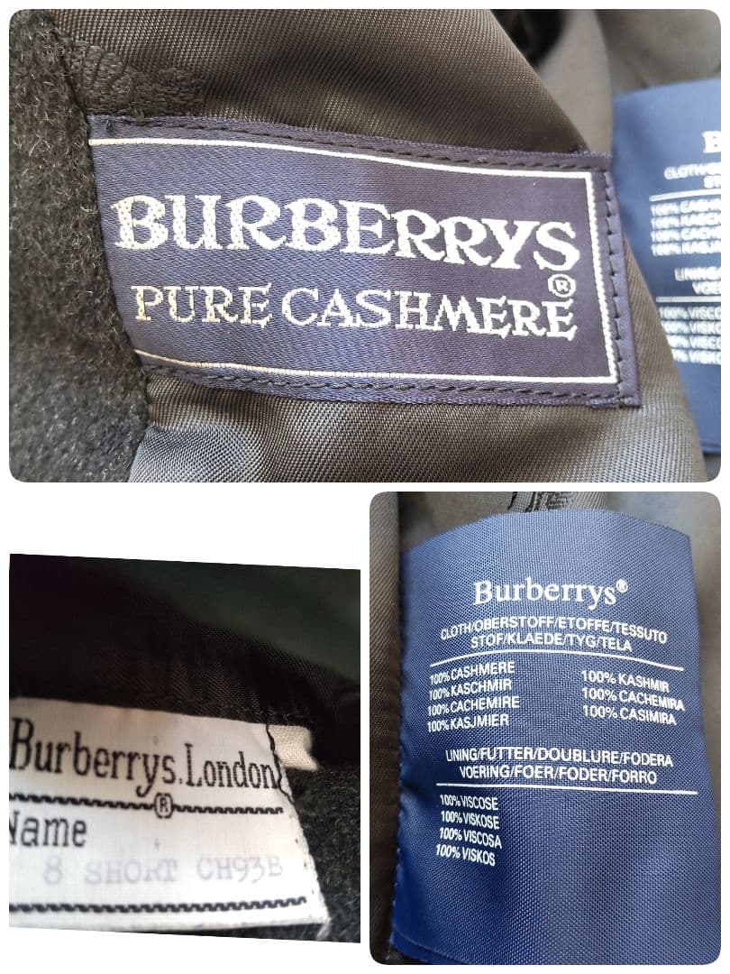 極美品 バーバリー カシミヤ100％ ダブル チェスター ロング コート グレー