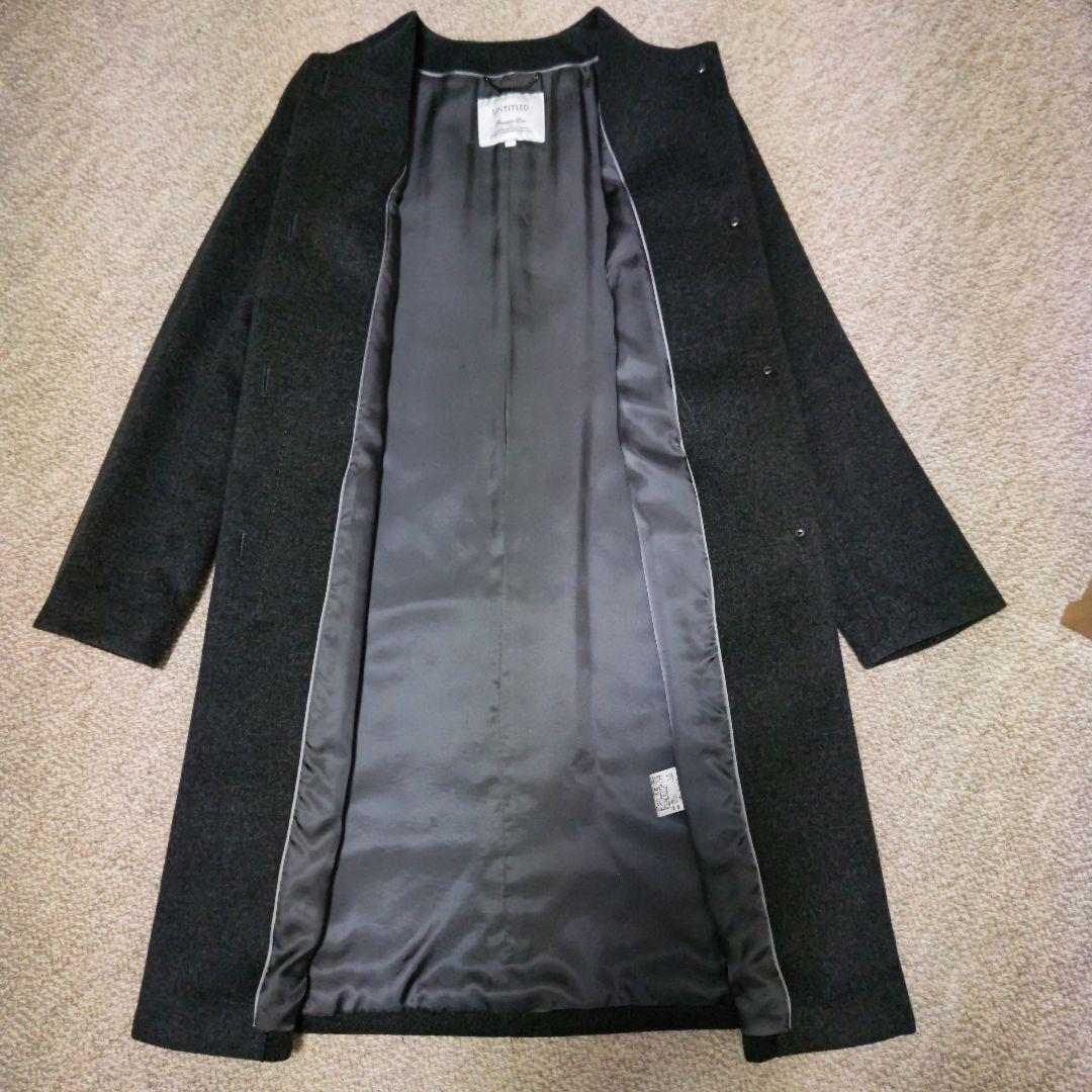 UNTITLED ウールカシミヤ ノーカラーコート ダークグレー M