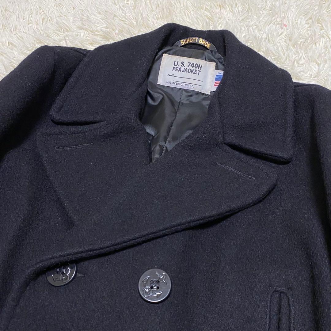 【美品◦現行✨】schott メルトン 714US ダブルチェスターコート 黒L